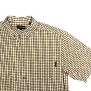 Wolverine Mens Large Short Sleeve Plaid Button Down Shirt Tan Brown Cotton